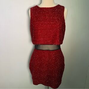 BOOHOO BURGUNDY TINSEL KNIT MINI DRESS shimmer size 8
